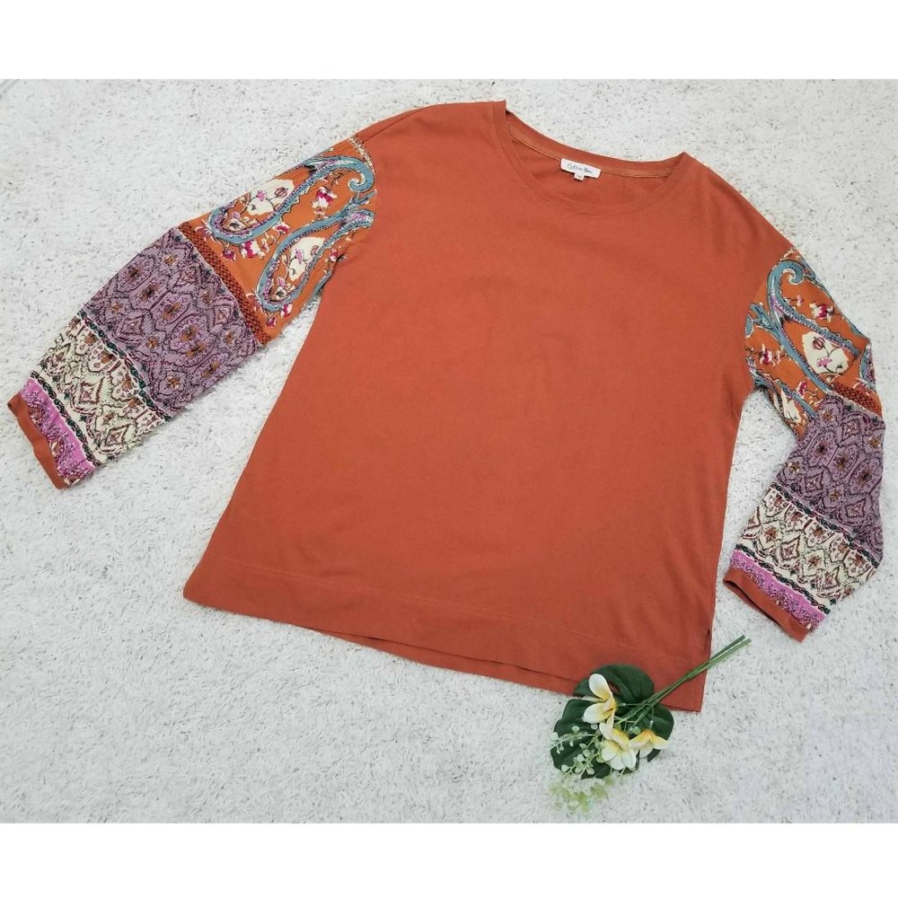 Top. Cinnamon, Cream, Lavender Floral/Multi Print. Cotton Bleu Brand - Picture 7 of 10